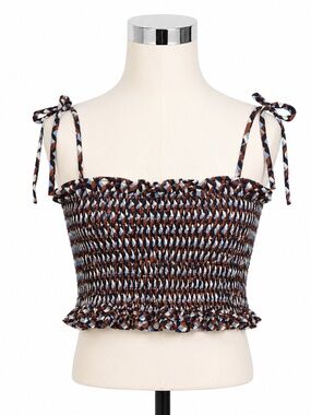 Petite Studio New York Smocked Tie-Strap Cami Top | Size XS | Geometric Print